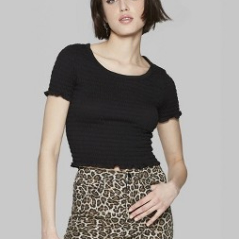 NWOT Smocked Black Crop Top Small Wild Fable
